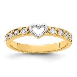 14k Gold Genuine & White Rhodium CZ (Cubic Zirconia) Heart Ring, Size 7